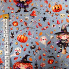 100% Cotton Digital Fabric Little Johnny Lil Witch Spooky Halloween Ghost Autumn