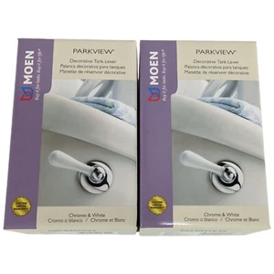 Chrome and White Toilet Handles 2 Moen Parkview Tank Levers DN8601WCH - Picture 1 of 12