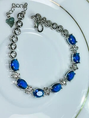 Blue Sapphire Bracelet White Gold-Filled 925 Sterling silver/ Blue Sapphire - Image 1 of 4