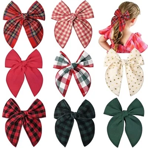 50Pcs Fable Bows Plaid Cotton Headband Hair Clips Girl Tartan Christmas Headwear - Picture 1 of 17