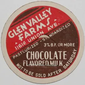 Vintage milk bottle cap GLEN VALLEY FARMS Chocolate Flavored Milk Cleveland Ohio - Picture 1 of 3