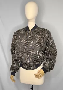 Chaqueta Bomber Vintage Años 80 Recortada Estampado Floral HALEY EE. UU. M Negro Algodón Taupe - Imagen 1 de 7