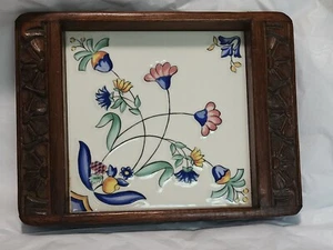 Mexican Hand Carved Wood Serving Trinket Tray Hand Painted Tile Floral 12 X 9 - Picture 1 of 8