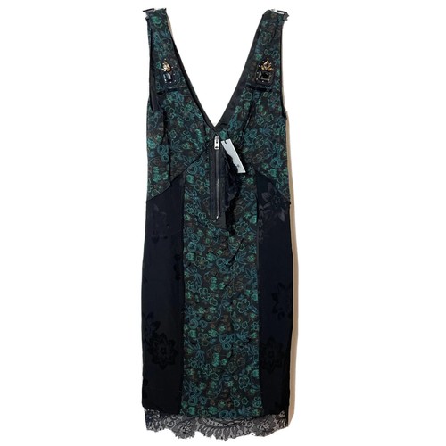 Abito Coach verde navy 0 donna retrò stampa floreale slip strass scollo a V nuovo