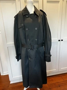 VTG Oleg Cassini Long Trench Coat Men 44L Army Green Double Breasted Regular - Picture 1 of 8