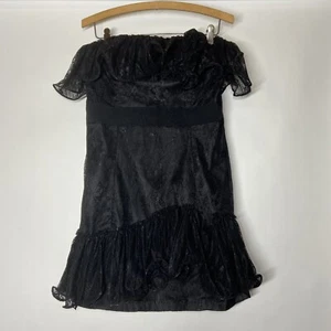 Pearl Georgina Chapman Marchesa Größe 12 schwarz Blumen Spitze trägerloses Kleid * Mängel - Bild 1 von 7