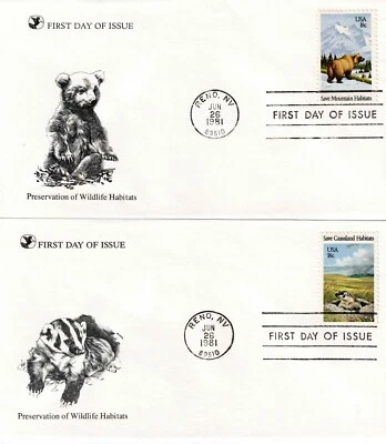 US Scott #1921-24, First Day Covers 6/26/81 Reno Single Wildlife - Image 1 of 2