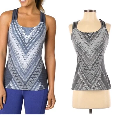 PrAna Phoebe Top XS Tank Gris y Rosa Estampado Floral Estante Sujetador Yoga Foto 1 de 4