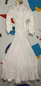 Vintage 1900s Victorian Dress Cotton Lace Floral Edwardian High Neck Maxi 1890s - Bild 1 von 24