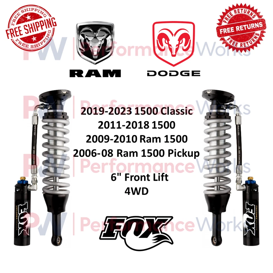 Par de amortiguadores Fox 2.5 bobina-sobre depósito 6" delanteros para 06-23 Ram 1500/clásico 4x4 Foto 1 de 4