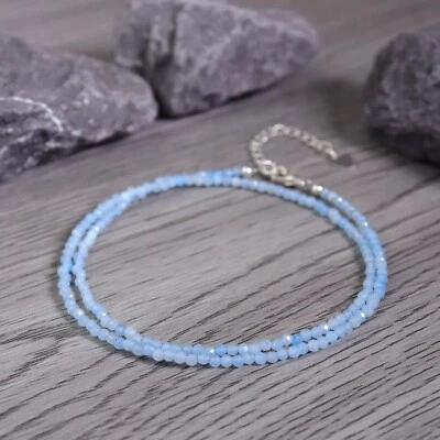 Gargantilla azul aguamarina pequeña de 3 mm con cuentas curación delicado collar de cristal para mujer Foto 1 de 4