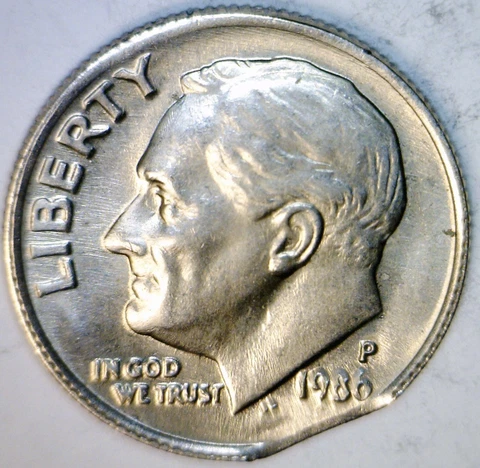 1986 CLIPPED ERROR Roosevelt Dime Unc/ BU Coin Nice BLAKESLEY Clip #1  FREE SHIP Cover