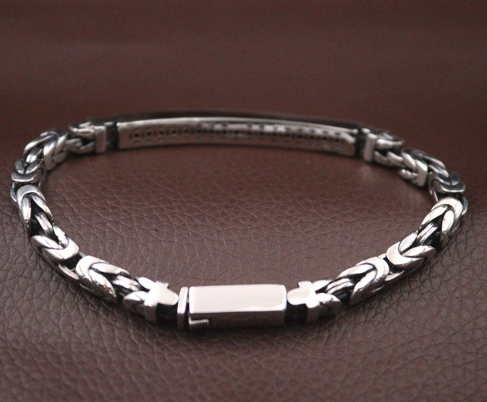 S925 Pure Sterling Silver Chain Men Women 5mm I Do Byzantine Bracelet 7.1inch - Image 1 of 4