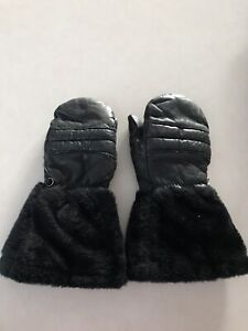 Vintage Snowmobile Black Leather Faux Fur Mittens Mens/Womans Size Medium 