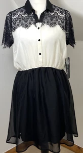 Almost Famous Hemdblusenkleid schwarz weiß Gr. L Wimpern Spitzenbesatz *ohne Gürtel neu mit Etikett - Bild 1 von 9