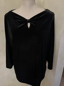 Black Velvet Top Sz 14-16 Land’s End 3/4” Sleeve Key Hole Polyester/elastane - Picture 1 of 15