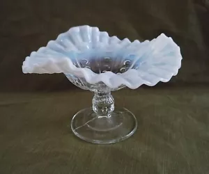 DUGAN GLASS Coin Dot RUFFLED COMPOTE Opalescent White Trim EXCELLENT - Picture 1 of 6