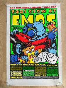 SXSW 2001 at Emos Concert Poster by Jermaine Rogers Shins Alkaline Trio J Mascis - Picture 1 of 19
