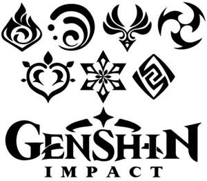 GIOCO Genshin Impact Elements Adesivo Decalcomania Arte Da Parete Vinile A4 - Foto 1 di 2