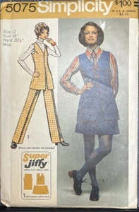 Vintage Simplicity 5075 SEW Pattern Sz 12 Jiffy 1972 Duster/pants/skirt Uncut - Picture 1 of 3