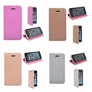 Case For Apple iPhone 5 5S SE Glitter Wallet Flip In Various Colours Pouch Cover - Picture 1 of 15