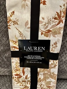 Ralph Lauren Servietten Braun / Beige Blatt / Herbst Muster 4er Set 100% Baumwolle  - Bild 1 von 3