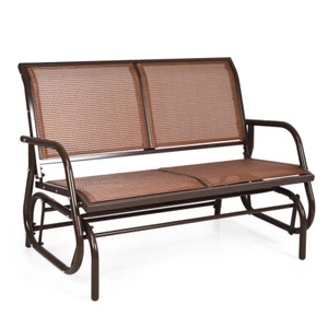 48" Patio Swing Glider Bench Chair Loveseat Rocker Fabric Lounge Outdoor Brown - Picture 1 of 6