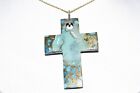 $2,000 60.03CT NATURAL TURQUOISE & DIAMOND STATEMENT CROSS DROP NECKLACE GOLD