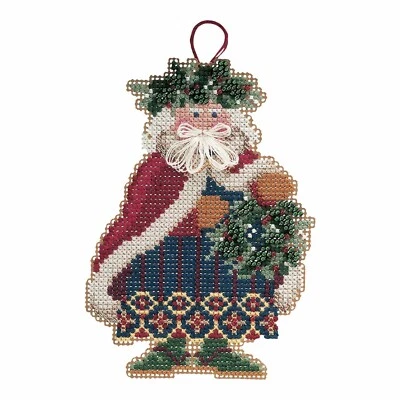 Kit de punto de cruz de cuentas de Santa Holly & Ivy Mill Hill 2001 Woodland Santas Foto 1 de 3