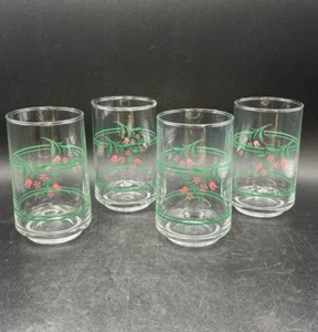 Juice Glasses Corelle Rosemarie Pink & Green Hanging Tulip Vintage Set Of 4 - Picture 1 of 16