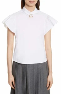 Red Valentino Piercing Poplin Blouse Women's Sz IT 42 /US 6 White Flutter Sleeve - Picture 1 of 8