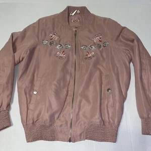 ODYN Micro Corduroy Lined Bomber Embroidered Flowers Jacket From Stein Mart - Picture 1 of 9