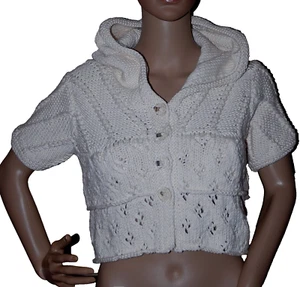 New Twinkle by Wenlan cropped cotton knit sweater jacket $159 Ivory hooded M - Picture 1 of 4