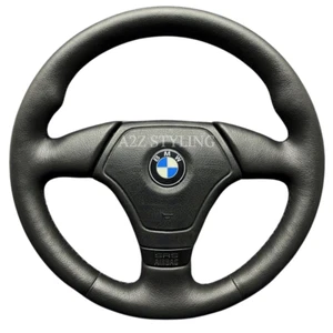 BMW E36 E34 CUSTOM MADE LEATHER BLACK STITCHING STEERING WHEEL THICKER M TECH - Picture 1 of 10