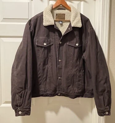 Винтажный старый темно-куртка вельветовый водитель грузовика шерпа с подкладкой Y2K пальто коричневый мужской XL - Изображение 1 из 4