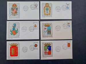 Espagne 1966 série de 6 FDC Armoiries Escudo N° 1358 à 1363 oblitération locales - Picture 1 of 1