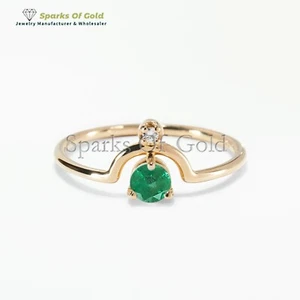 Natural Emerald  & Diamond Band Ring 14k Solid Yellow Gold Fine Jewelry  Gift - Picture 1 of 3