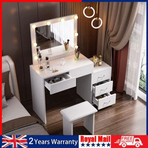 Dressing Table With 5 Drawers LED Mirror Set Makeup Desk Vanity Table Bedroom - Picture 1 of 16