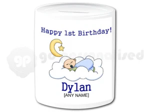 Personalised Ceramic Money Box- 1st Birthday Boy #6 - Picture 1 of 1