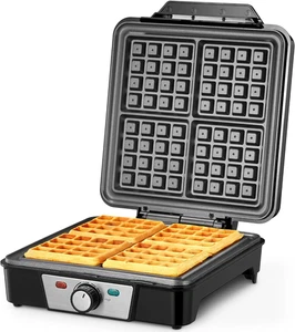 Belgian Waffle Maker 4 Slices, 1200W Waffle Iron, Anti-Overflow Waffle Iron with - Picture 1 of 12
