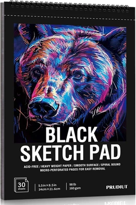 30 Sheets Black Paper Sketchbook, 98Lb/160Gsm Heavyweight Black Sketch Pad 5.5×8 - Image 1 of 4