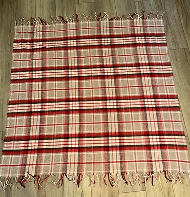 Vintage Plaid Throw Blanket Red And Tan Fringes Cottage Cabin Man Cave Christmas - Image 1 of 4