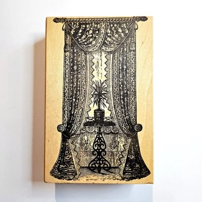 ESCENA CORTINA DE ENCAJE Sello de goma magenta 21059R victoriano ornamentado hogar habitación M888 Foto 1 de 4