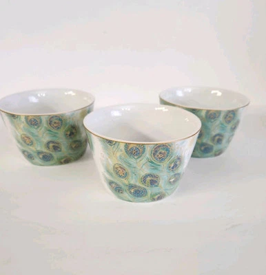 Juego de 3 tazones de postre de arroz sopa aperitivo pavo real 222 Fifth Lakshmi Foto 1 de 4