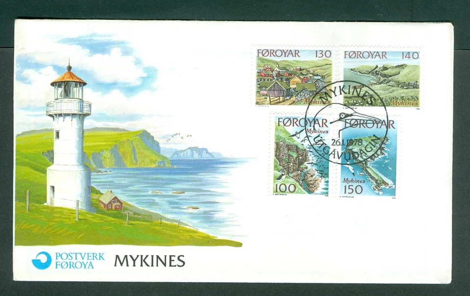 Faroe Islands. 1978 FDC. Cachet, Lighthouse,. Mykines. Scott#31-32-33-34. - Image 1 of 1