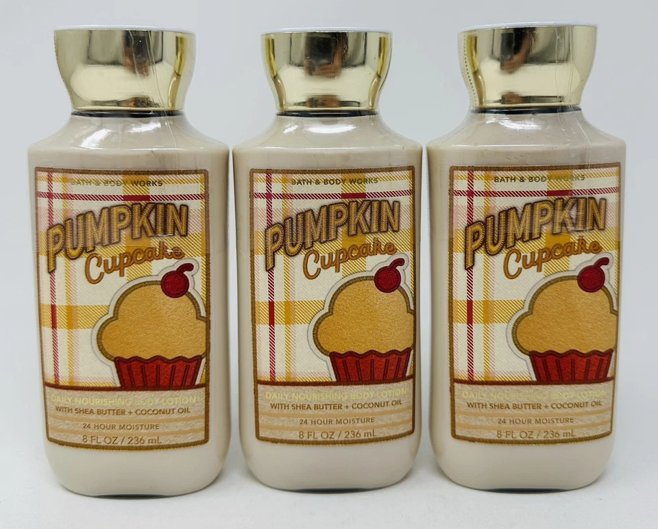 3 PUMPKIN CUPCAKE BATH & BODY WORKS LOTION CREAM HAND 8 OZ SHEA BUTTER DAILY - Image 1 of 1