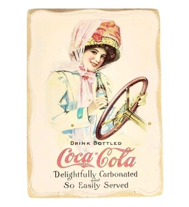 VTG Coca-Cola Plaque Wall Art Woman Car Steering Wheel Advertising Sign - Picture 1 of 6