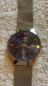 Wwoor Watch Men Women Silver Tone Blue Dial Mesh Band WORKS WR-8016M Quartz DATE - Picture 1 of 13