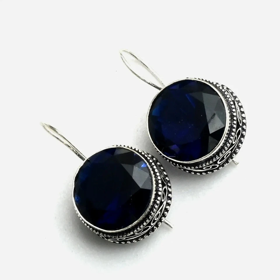 Brincos antigos pendurados em gota de pedra preciosa tanzanita 1,4" AE-11367 - Imagem 1 de 1
