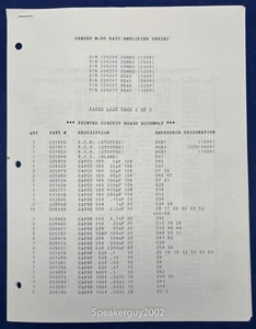 Original Fender M-80 Bass Amplifier Series Schematic & Parts List - Picture 1 of 1